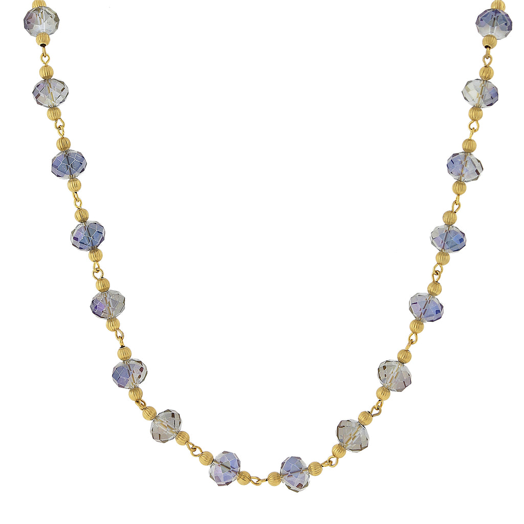Gold Tone Beaded Necklace 16   19 Inch Adjustable Blue