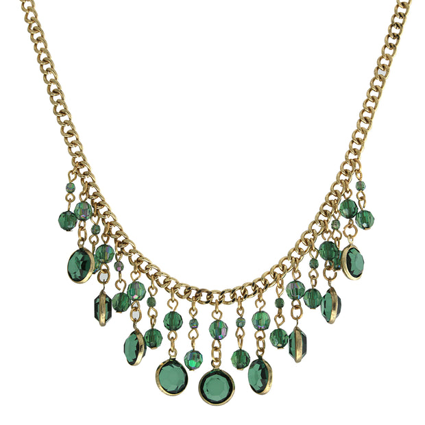 Gold Tone Emerald Green Ab Drop Bib Necklace 16   19 Inch Adjustable