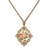 1928 Jewelry Ivory Color Floral Decal  Crystal Accent Pendant Necklace 16