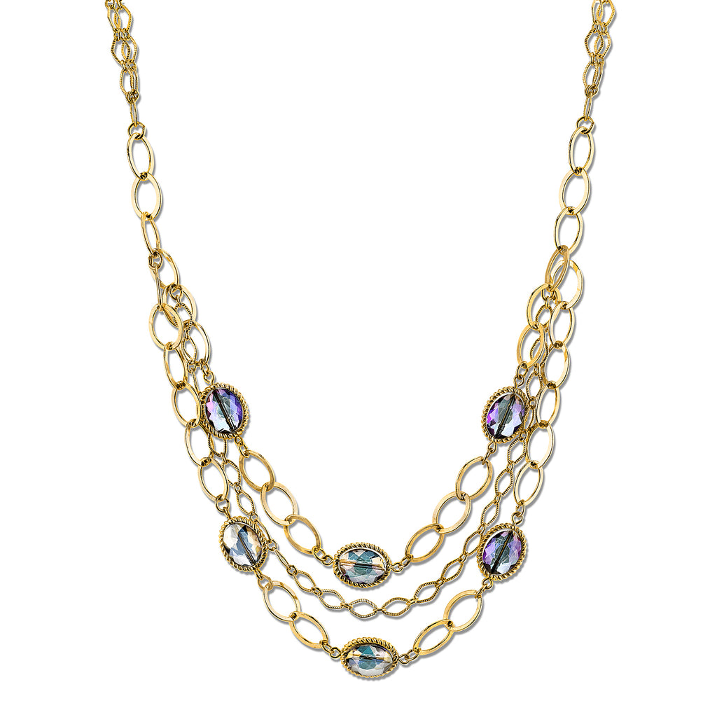 Gold Tone Blue Multi Strand Chain Necklace