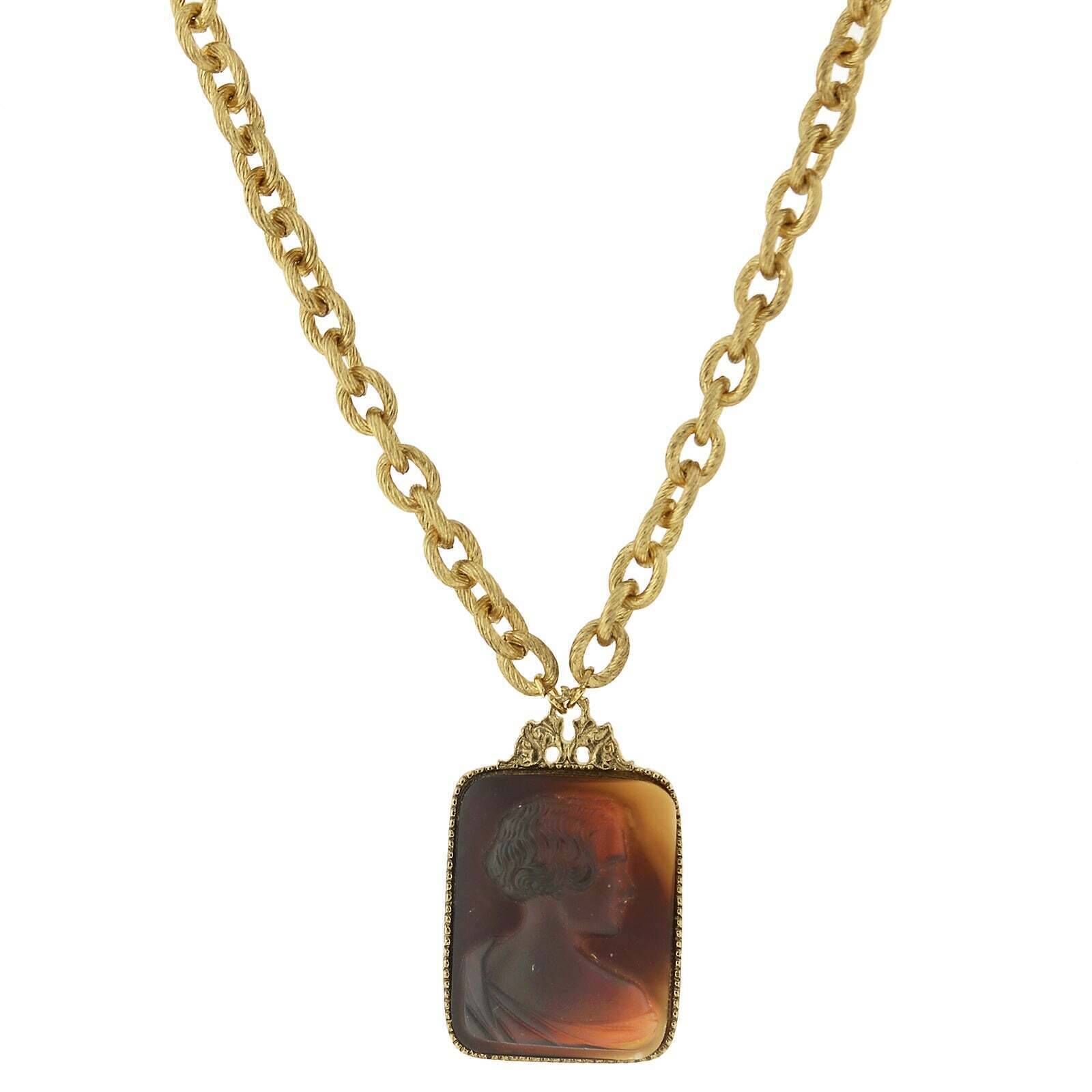 2028 Jewelry Tortoise Intaglio Victorian Glass Square Pendant Necklace 18" + 3" Extender