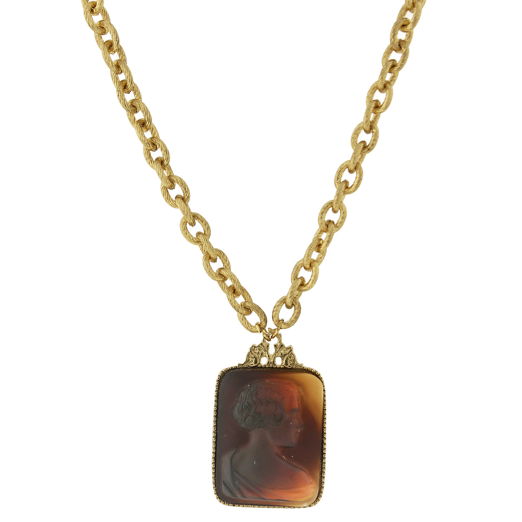Tortoise Cameo Glass Square Necklace 18   21 Inch Adjustable