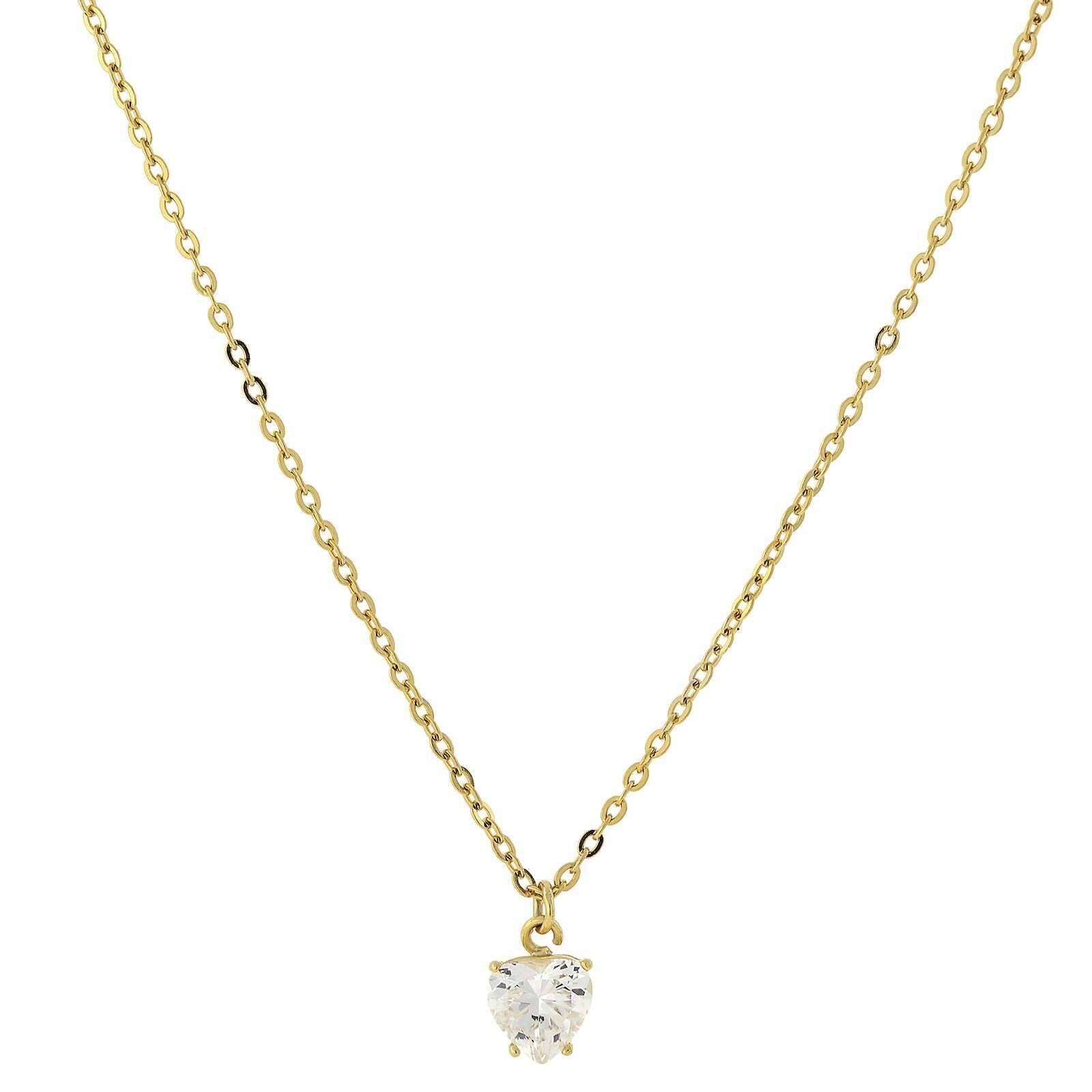 1928 Jewelry Cubic Zirconia Solitaire Heart Pendant Necklace 16" + 3" Extender