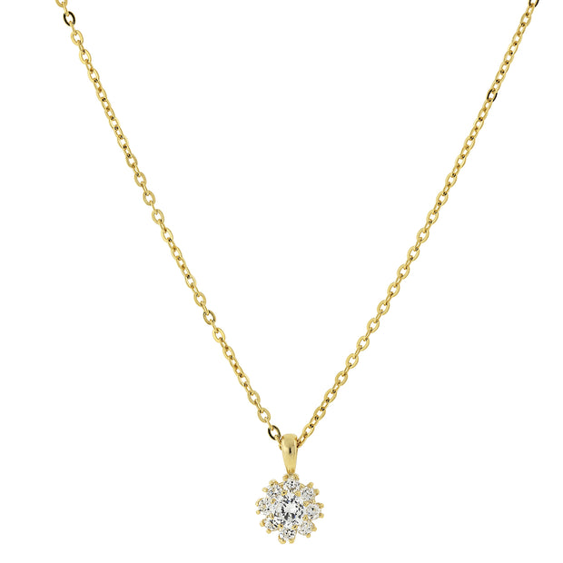Cubic Zirconia Flower Setting Necklace 16   19 Inch Adjustable Gold
