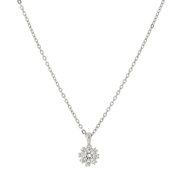 Cubic Zirconia Flower Setting Necklace 16   19 Inch Adjustable