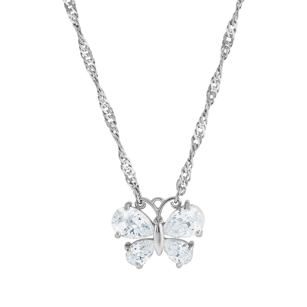 Cubic Zirconia Butterfly Necklace 16   19 Inch Adjustable
