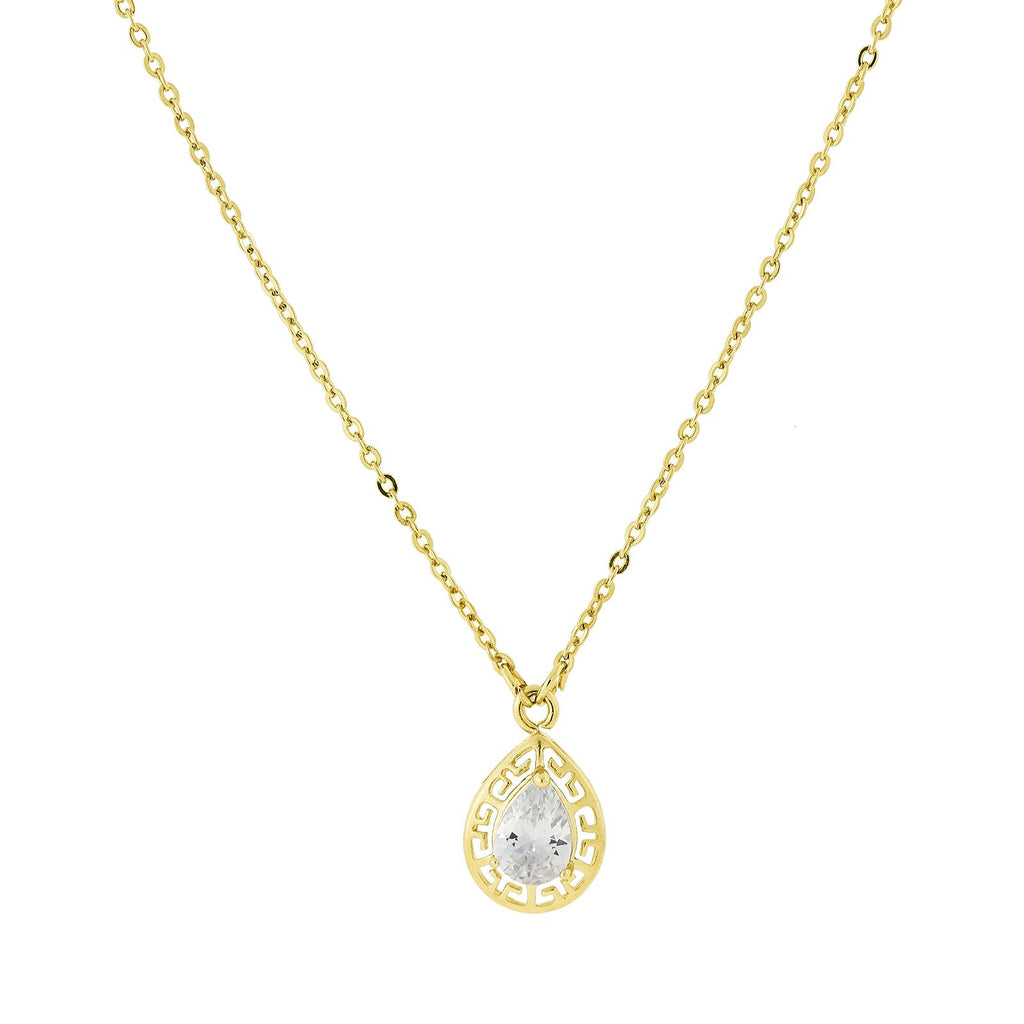 Pear Shape Cubic Zirconia Pendant Necklace 16   19 Inch Adjustable In Gold Tone
