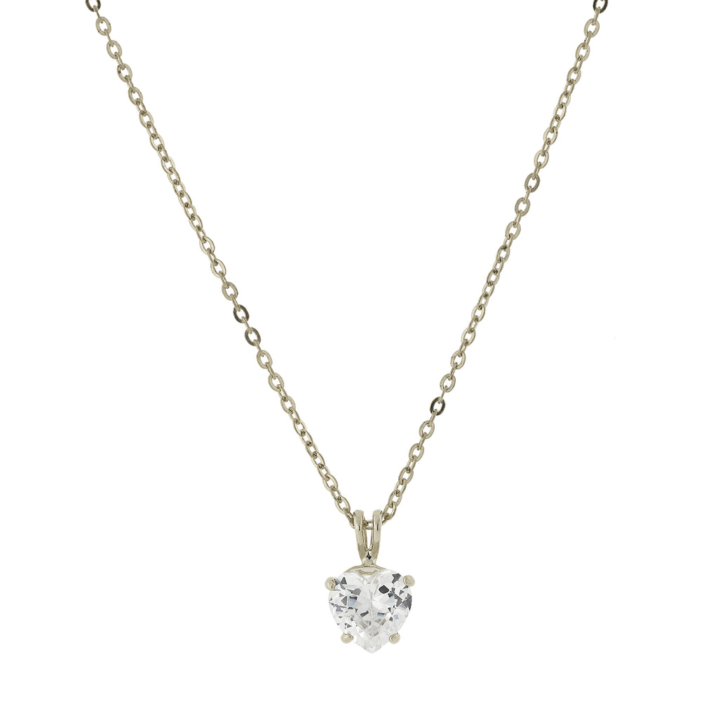 Heart Shaped Cubic Zirconia Necklace 16   19 Inch Adjustable