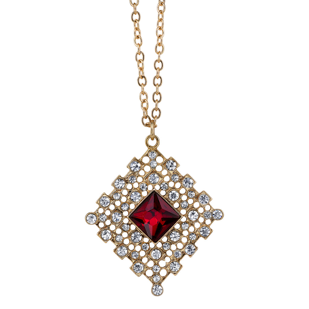 Gold Tone Red And Crystal Accent Filigree Pendant Necklace 16   19 Inch Adjustable