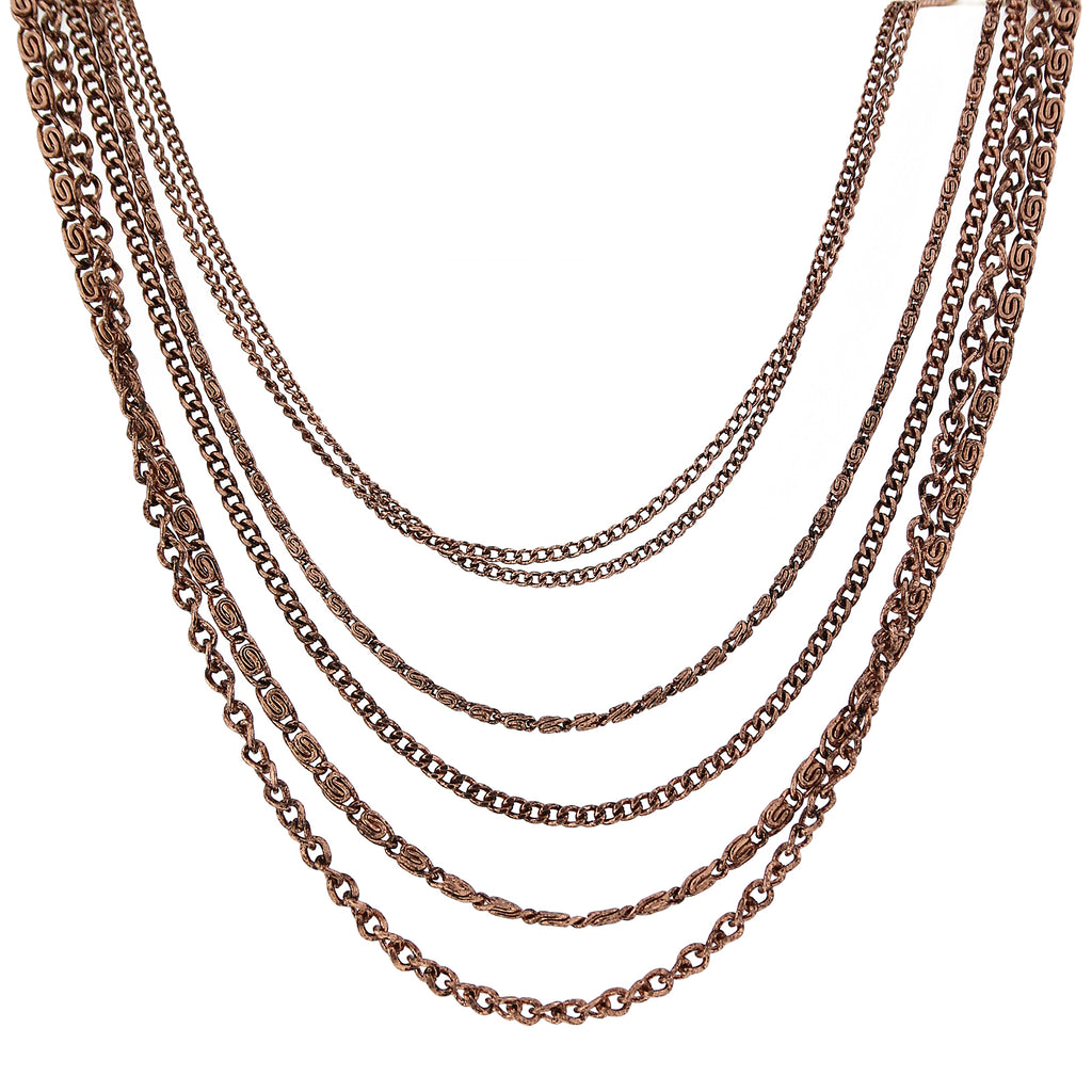 Antique Copper Tone Multi Chain Necklace 16   19 Inch Adjustable