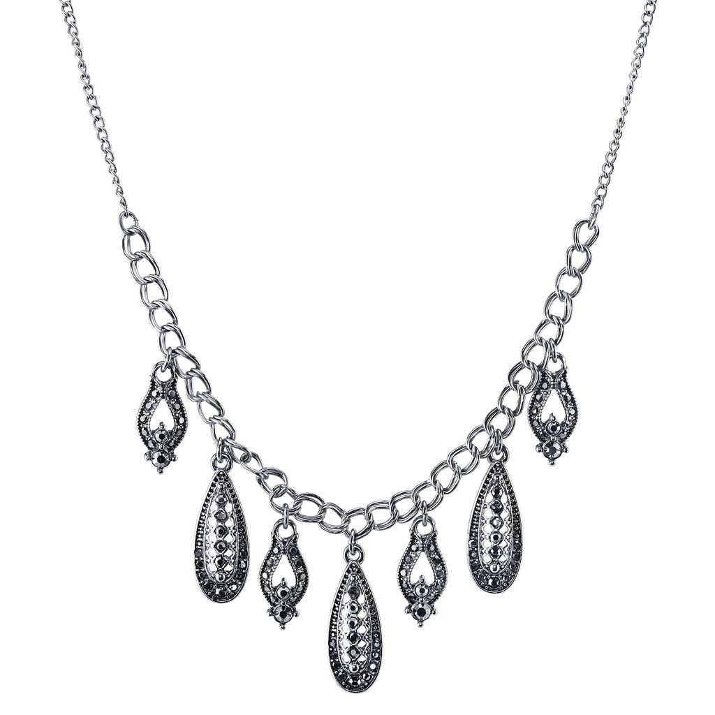 Silver Tone Hematite Drop Necklace 16   19 Inch Adjustable