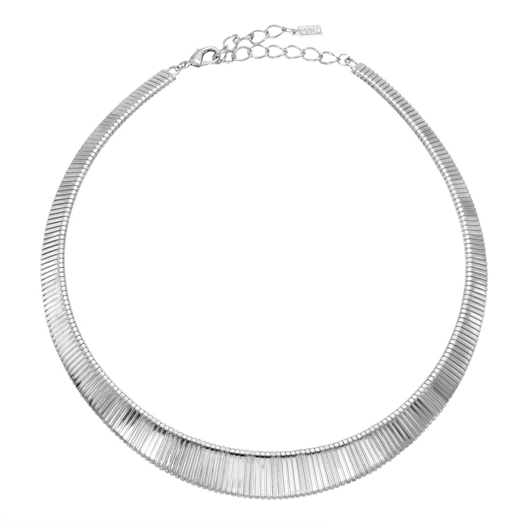 Luminous Silver Tone Statement Collar Necklace 18   21 Inch Adjustable