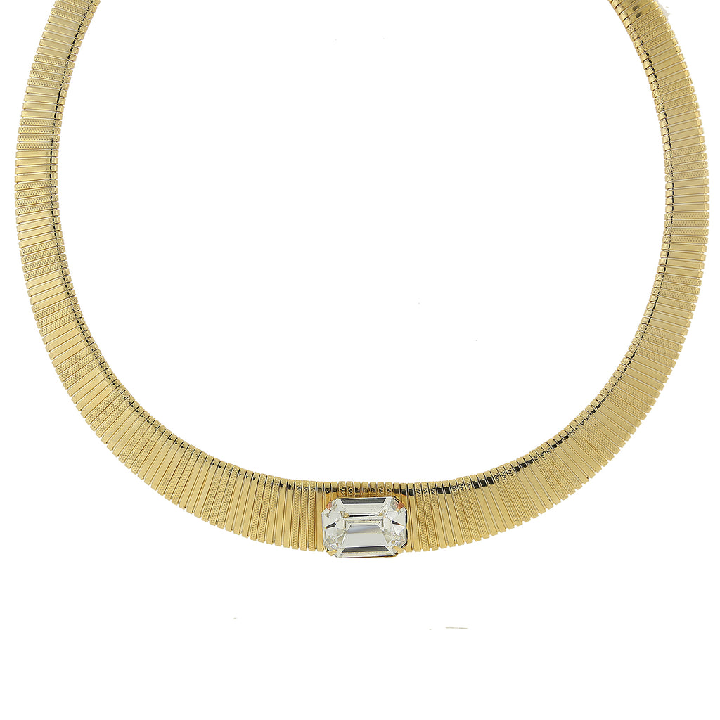 14K Gold Dipped Collar Necklace Made With Austrian Crystal 18 In Adj