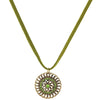 1928 Jewelry Green Velvet Choker Olivine Green Crystal Round Flower Pendant Necklace 16