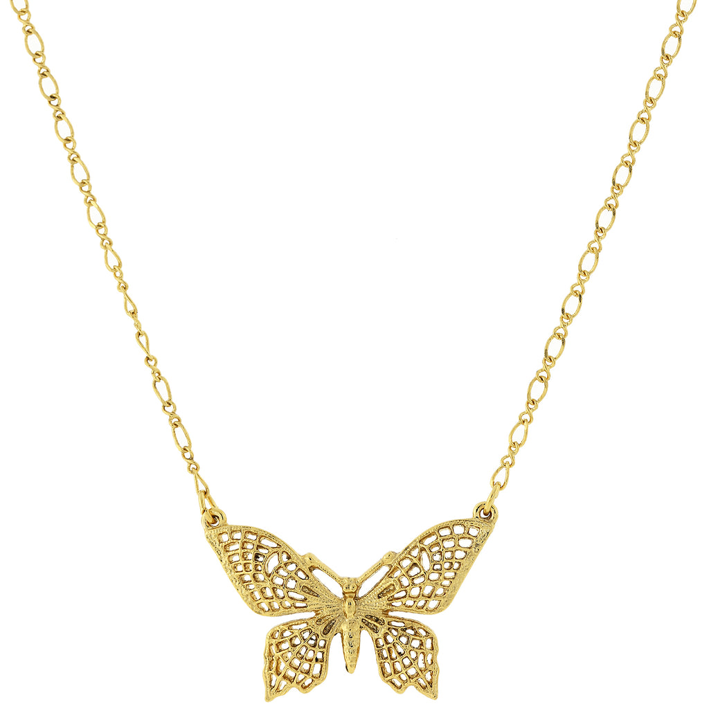 Gold Tone Filigree Butterfly Pendant Necklace 16   19 Inch Adjustable