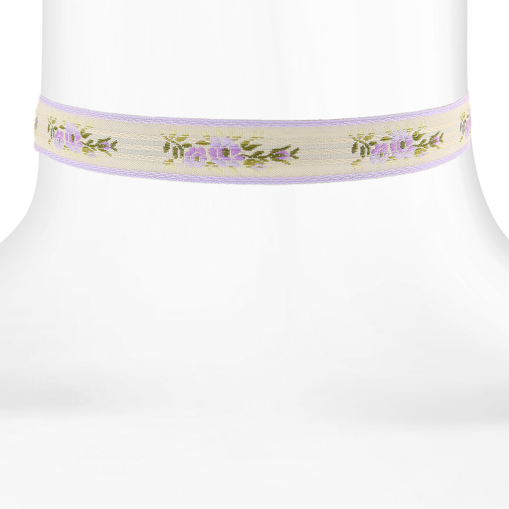 Floral Ribbon Choker With Lilac Purple Trim 12 In Adj