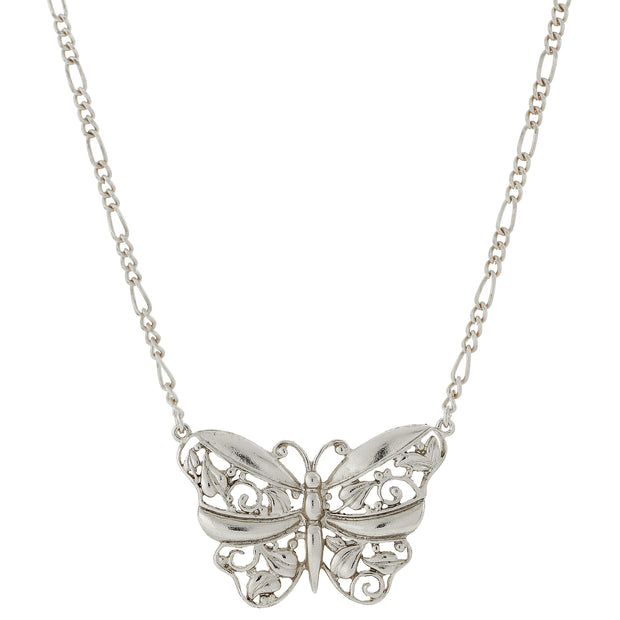 Classic Filigree Butterfly Pendant Necklace 16" + 3" Extender