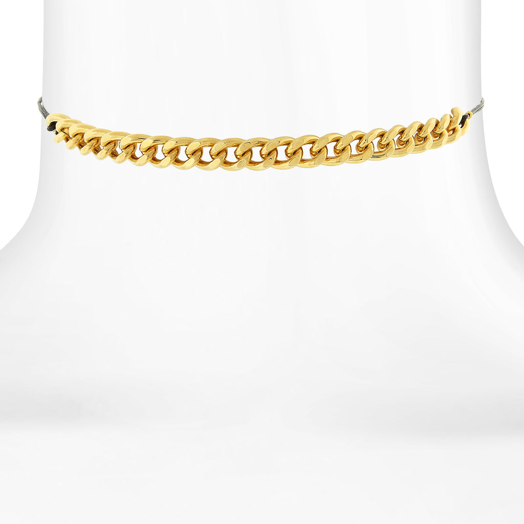 14K Gold Dipped With Thin Black Rope Chain Choker Necklace 12 In Adj