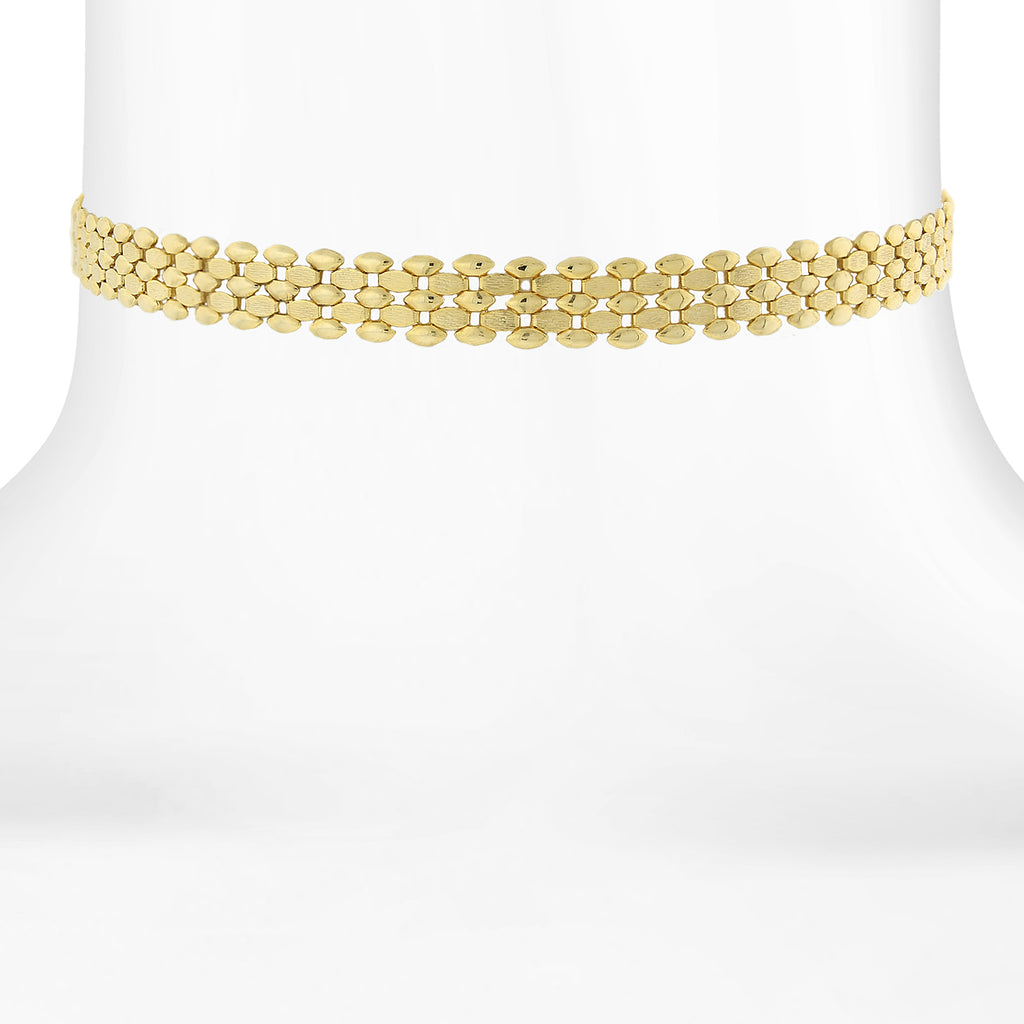14K Gold Dipped Textured Chain Choker Necklace 12 In Adj