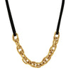 1928 Jewelry Gold Double Parallel Curb Chain Black Suede Necklace 16