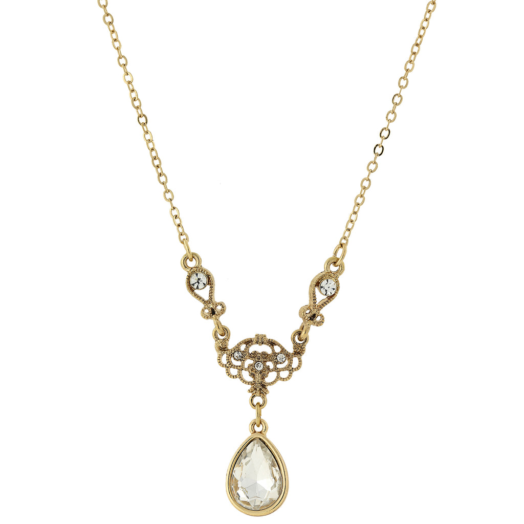 Gold Tone Crystal Teardrop Y Necklace 16   19 Inch Adjustable