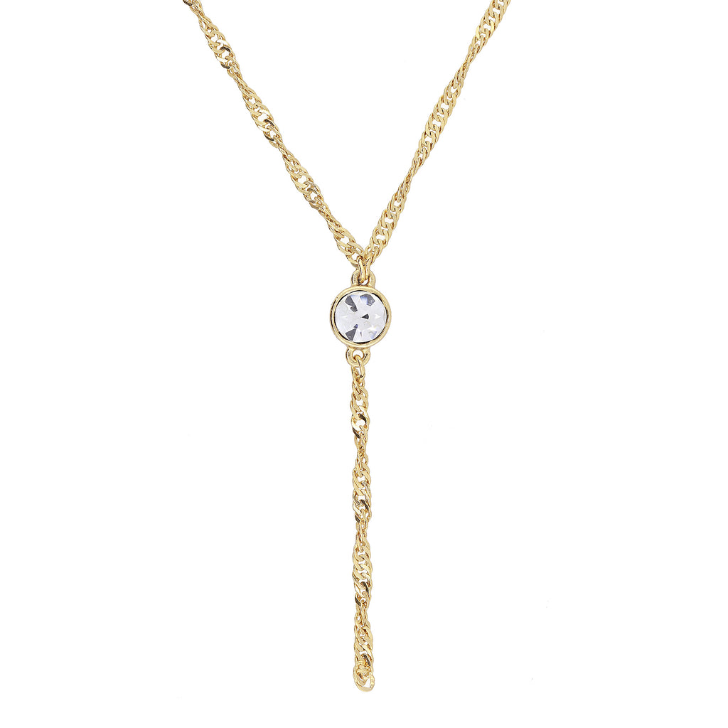 Gold Tone Crystal Y Necklace Chain 16   19 Inch Adjustable Crystal Clear