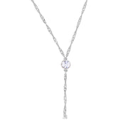 Silver Tone Round Crystal Y Necklace Chain 16   19 Inch Adjustable Crystal Clear