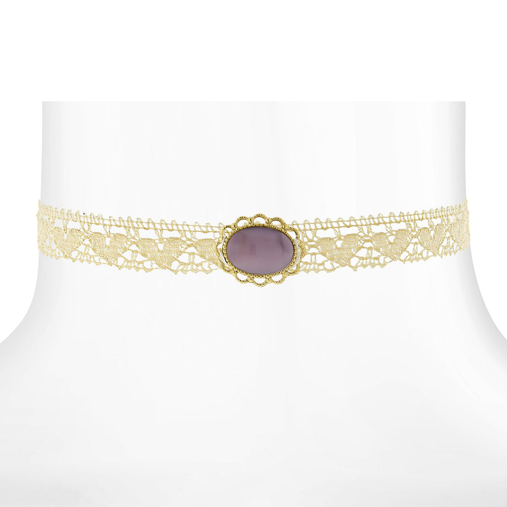 Ivory Lace Choker With Moonstone 12 In Adj