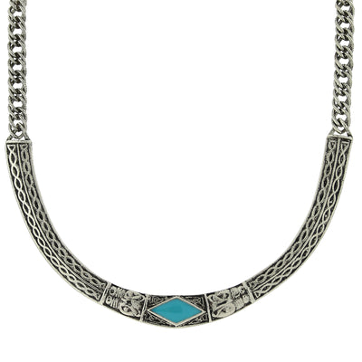 Silver Tone Turquoise Enamel Collar Necklace 16   19 Inch Adjustable