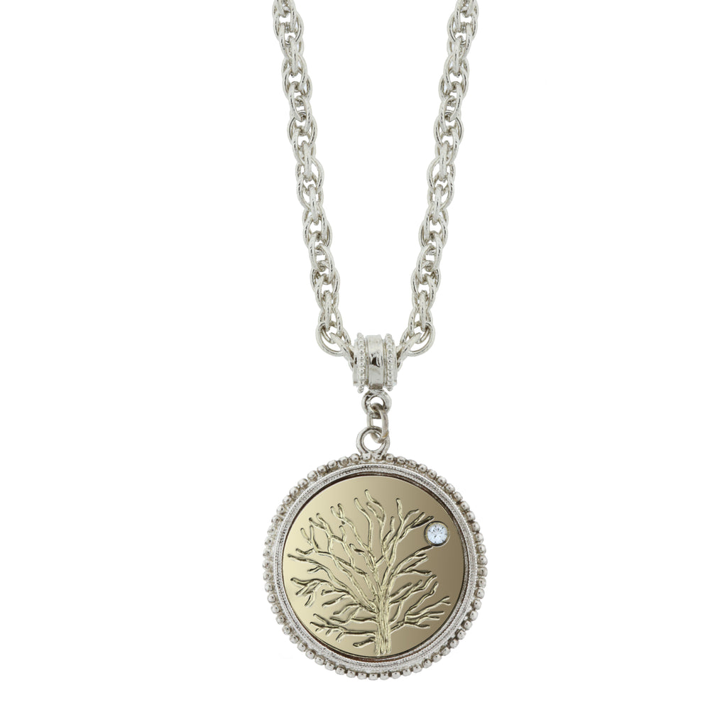 Silver Tone And 14K Gold Dipped  Tree Of Life  Pendant Necklace 16   19 Inch Adjustable