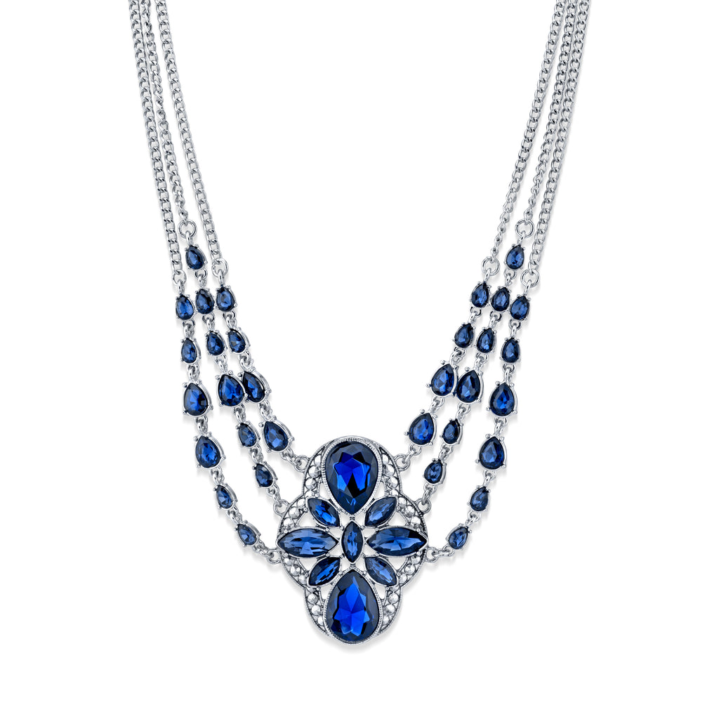 2028 Jewelry Oceanic Blue Crystal Statement Necklace 14.5" + 3" Extender