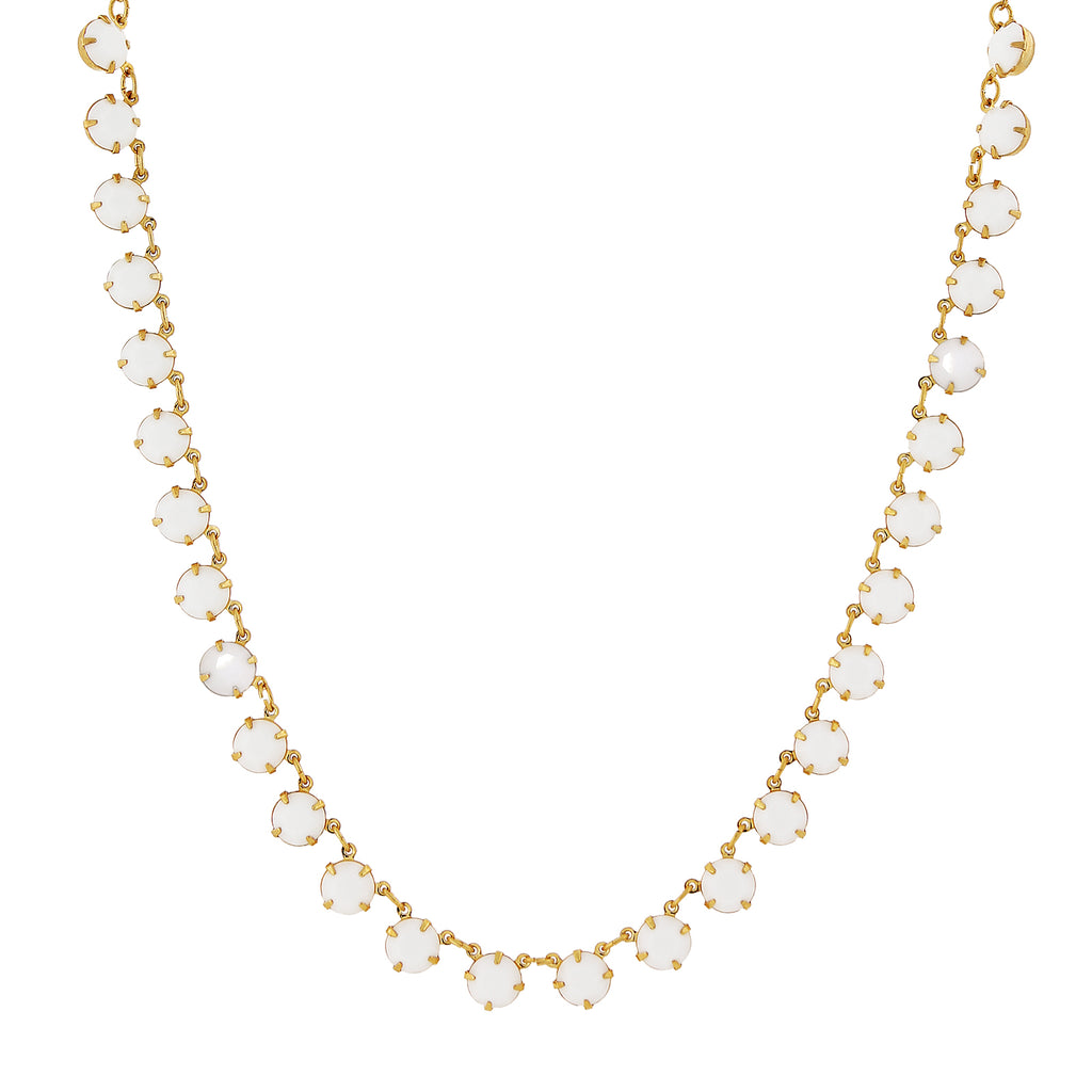 14K Gold Dipped Collar Necklace Made With White Austrian Crystals 16   19 Inch Adjustable