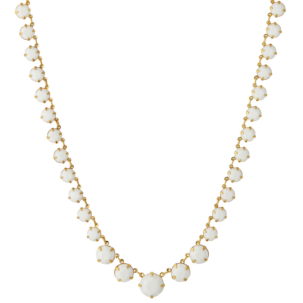 14K Gold Dipped Graduated Necklace Made With White Austrian Crystals 16   19 Inch Adjustable