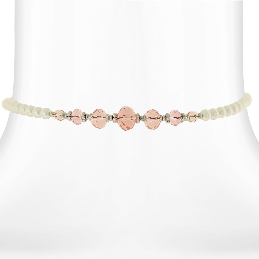6mm Faux Pearl And Crystal Coil Choker Necklace 15 Inches