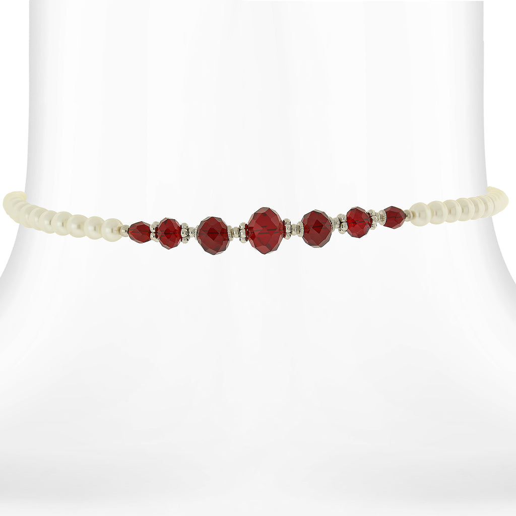 Costume Pearl And Crystal Coil Choker Necklace 15 In Red