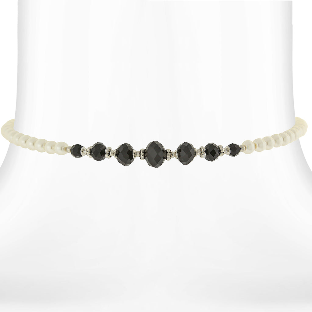 Costume Pearl And Crystal Coil Choker Necklace 15 In