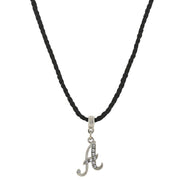 Black Cord Silver Tone Crystal Initial Necklace 14 In Adj