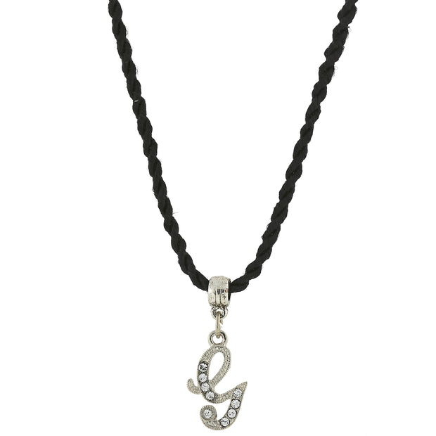 Black Cord Silver Tone Crystal Initial Necklaces G