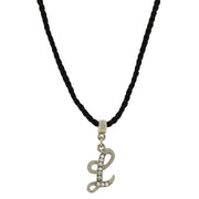 Black Cord Silver Tone Crystal Initial Necklaces L