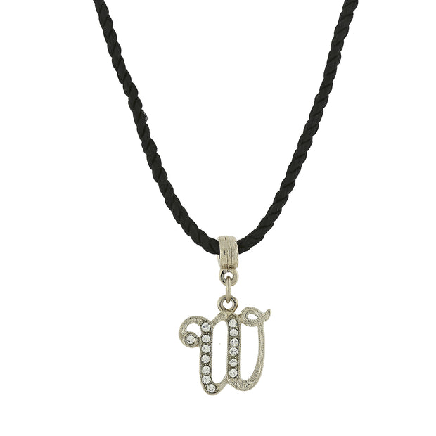 Black Cord Silver Tone Crystal Initial Necklaces W