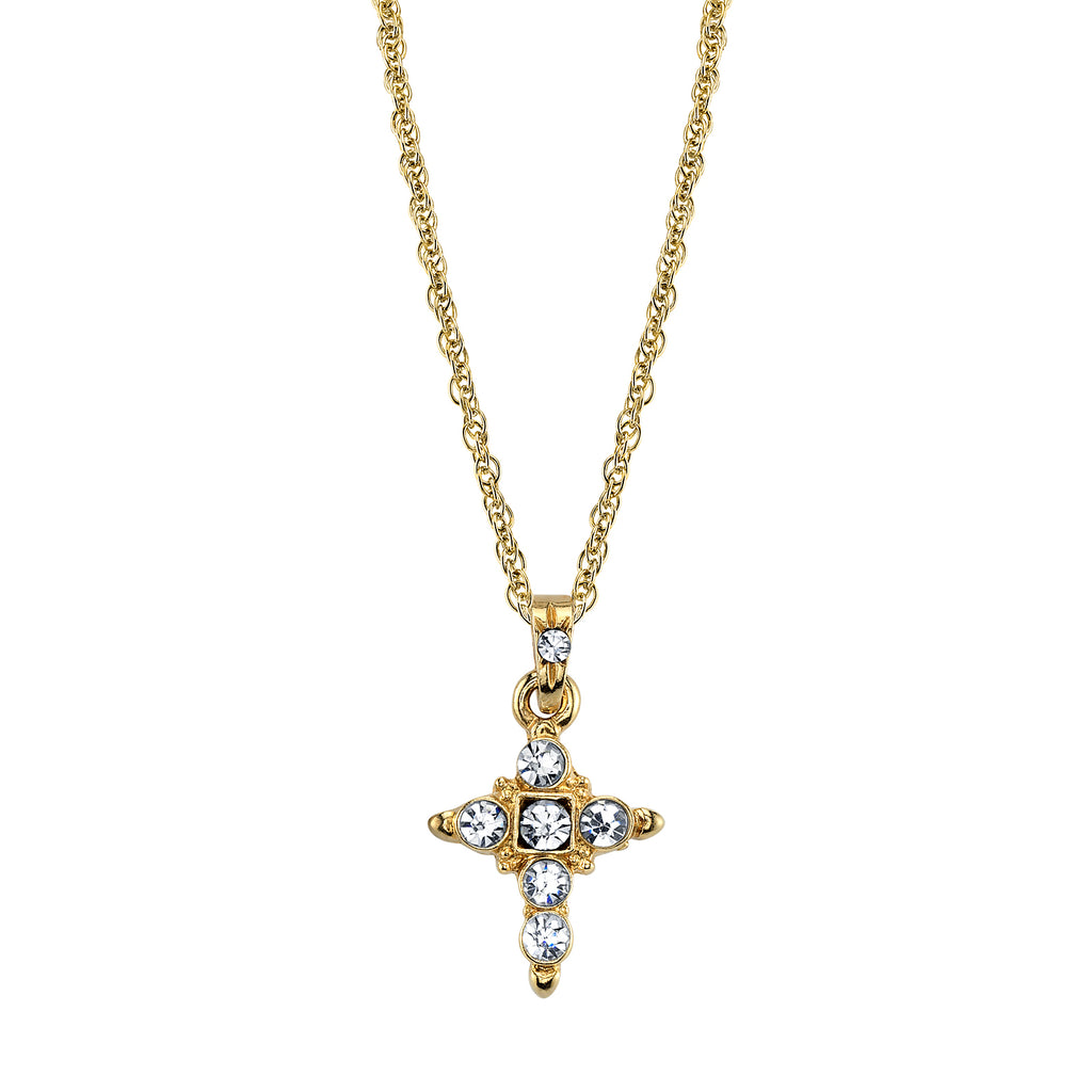 14K Gold Tone Crystal Cross Pendant Necklace 16   19 Inch Adjustable