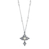 1928 Spiritual Filigree Cross With Faux Pearl Crystal Accent Pendant Necklace 16