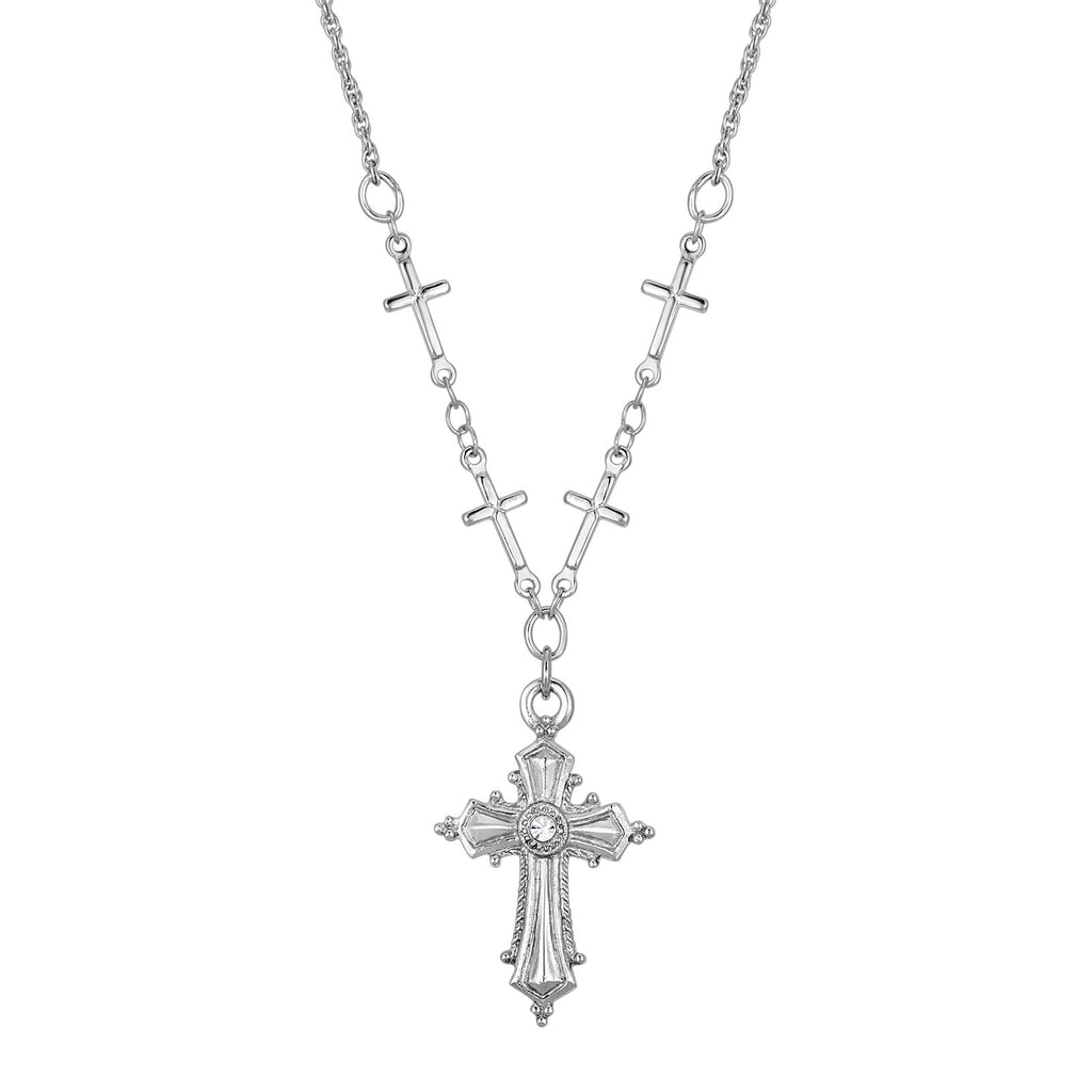 Crystal Accent Cross Pendant Necklace 16" + 3" Extender