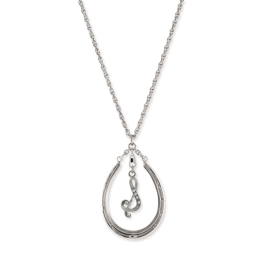 Pewter Horseshoe Crystal Initial Necklace T