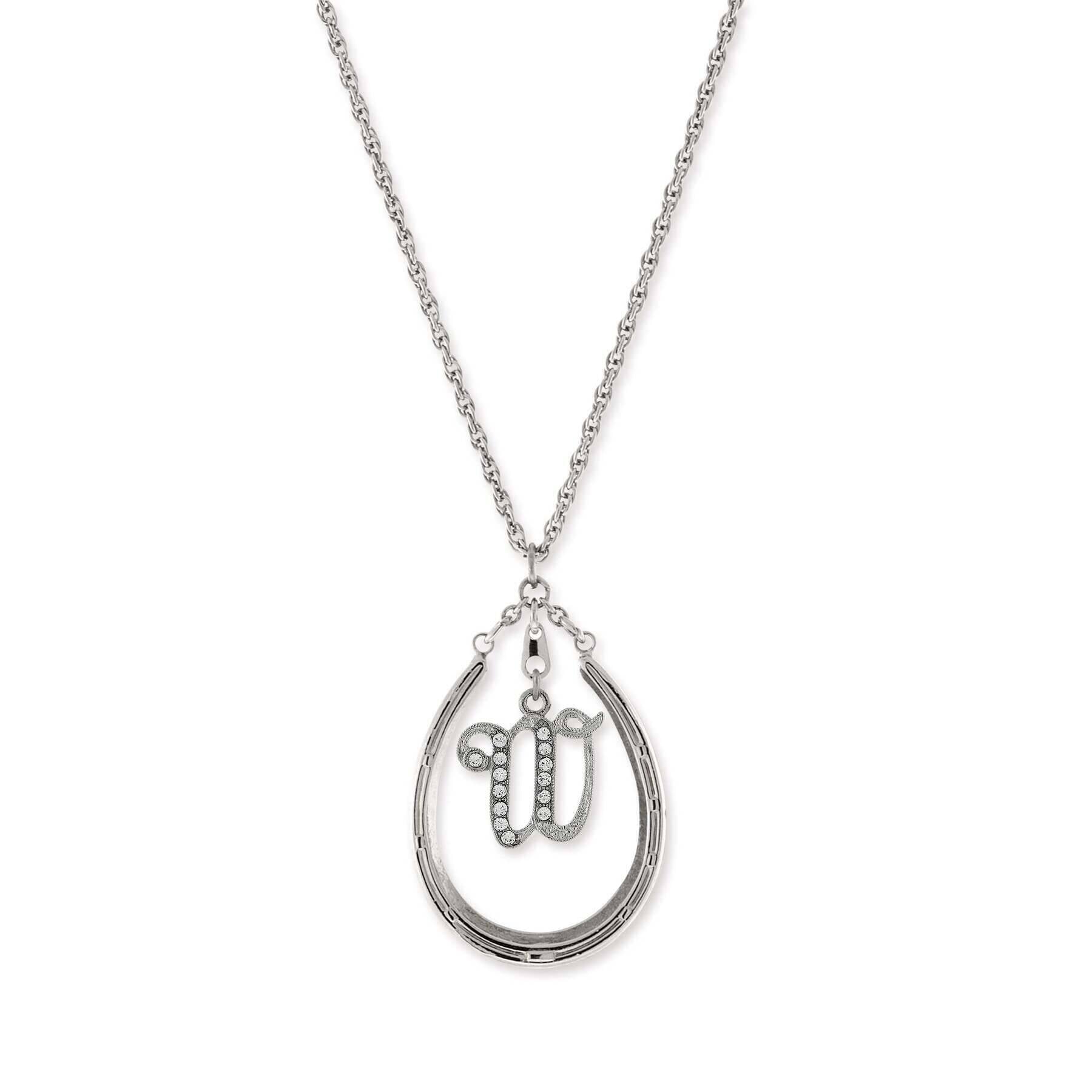 1928 Jewelry Pewter Horseshoe Crystal Initial Necklace 16" + 3" Extender