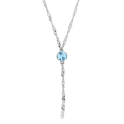 Silver Tone Round Crystal Y Necklace Chain 16   19 Inch Adjustable Light Blue