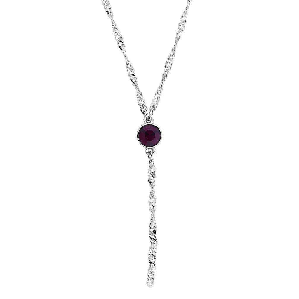 Silver Tone Round Crystal Y Necklace Chain 16   19 Inch Adjustable Purple
