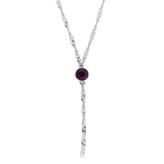Silver Tone Round Crystal Y Necklace Chain 16   19 Inch Adjustable Purple