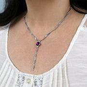 Purple Silver Tone Round Crystal Y Necklace Chain 16 - 19 Inch Adjustable