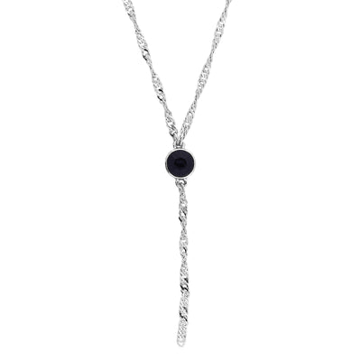 Silver Tone Round Crystal Y Necklace Chain 16   19 Inch Adjustable Black